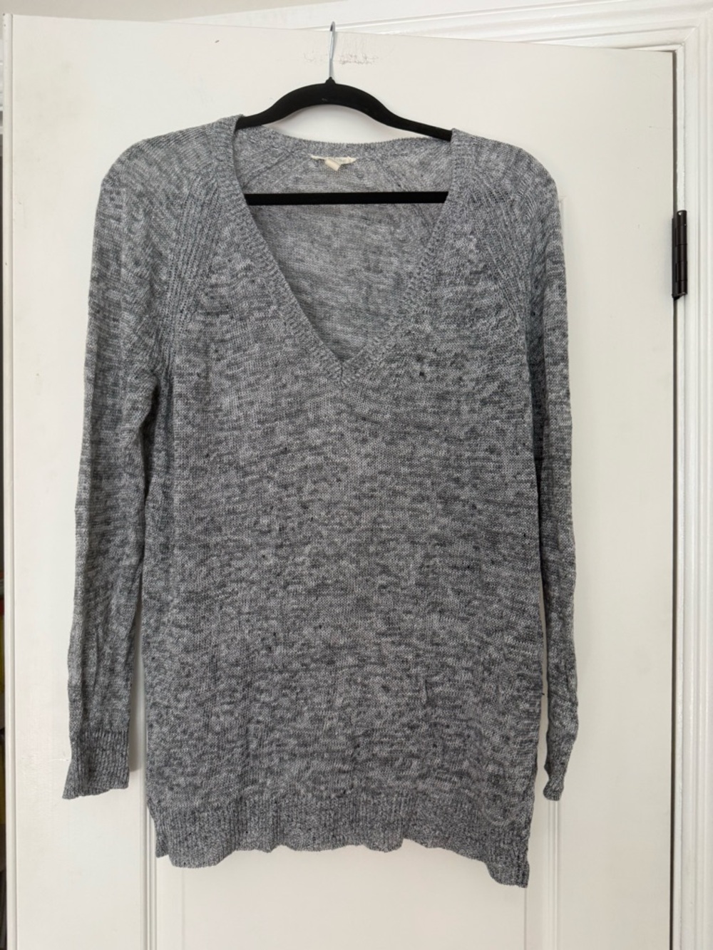Eileen Fisher Heather Gray Deep V-Neck Linen Italian Knit Light Sweater Capsule